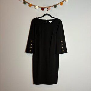 Calvin Klein black button sleeve sheath dress